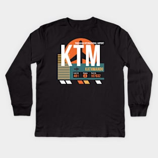 Kathmandu (KTM) Airport Code Baggage Tag A Kids Long Sleeve T-Shirt